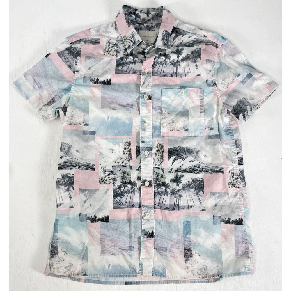American Eagle Outfitters Shirt Men Small Flex Tropical Beach Print Graphic Surf